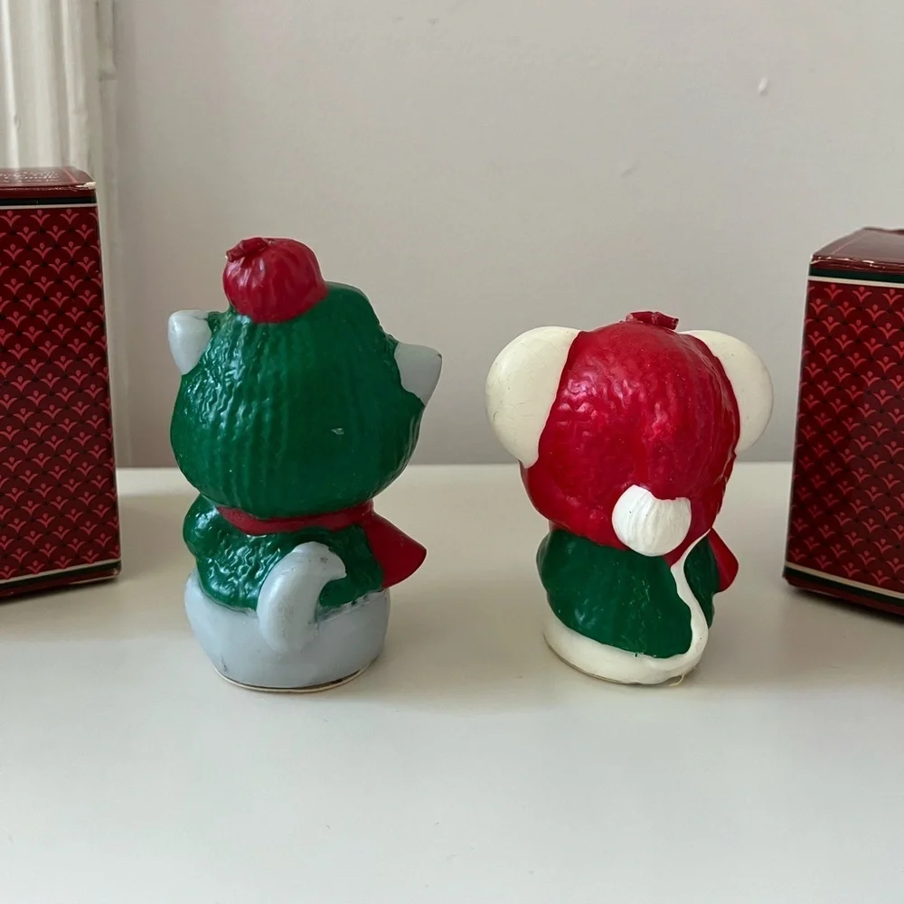 Vintage 1981 Avon Christmas Cat & Mouse Candle set